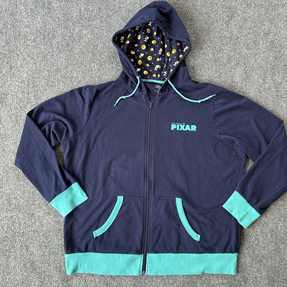 Disney‎ Parks Hoodie Mens 2XL Blue Pixar Luxo Lamp Ball Full Zip Sweatshirt